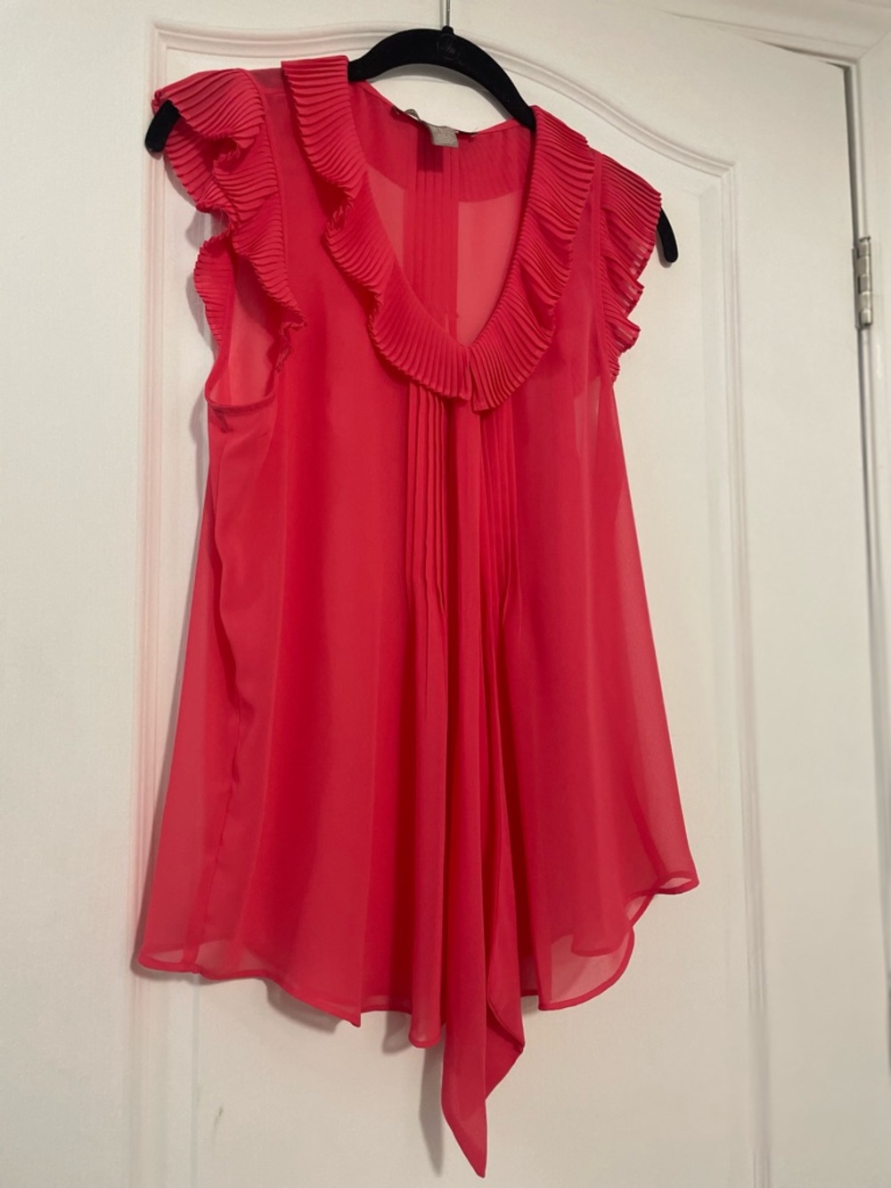 Robert Rodriguez Pink Pleated Ruffle V-Neck Sleeveless Blouse w/tank Size Medium